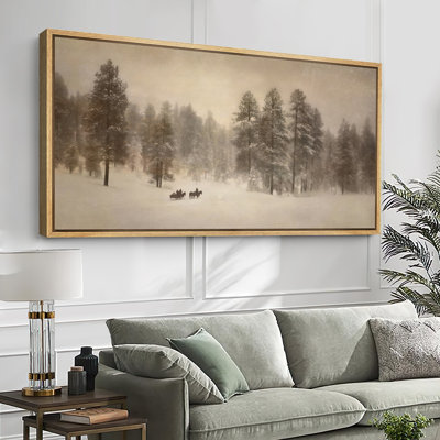 «Winter Vintage Forest Horse Carriage Landscape», très grandes photos, impression sur toile encadrée