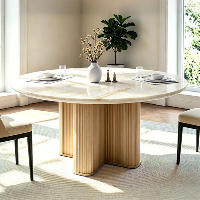 47" Round Dining Table For 4-6, Cross Pedestal Thickened Base, Kitchen Table For Kitchen Living Room