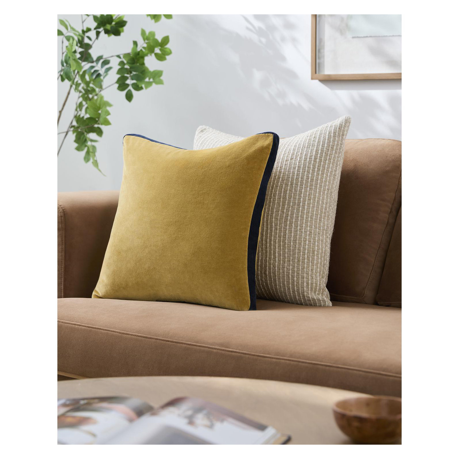  Nicholas Cotton Throw Pillow, Pillow Cover Only - No Insert, 20" x 20", Yellow/Navy