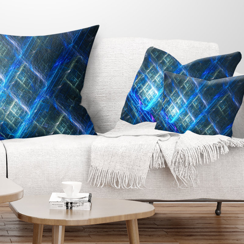 Coussin lombaire à grille fractale incandescente Abstract, Bleu