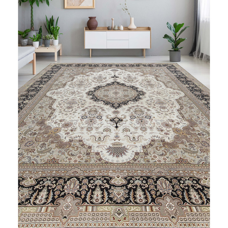 Oriental Area Rug in Ivory/Black