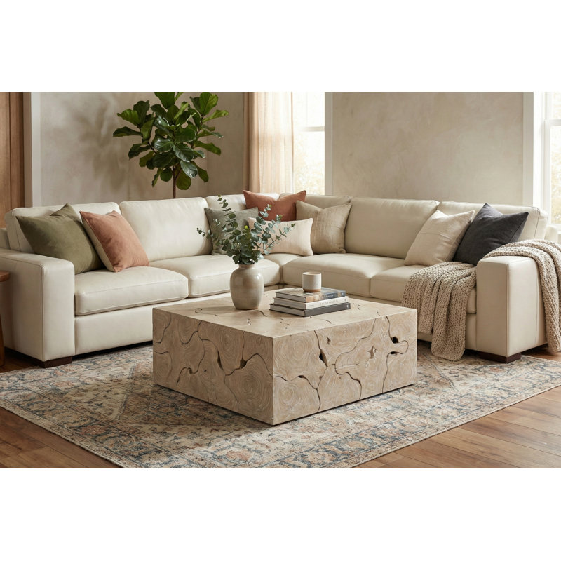 Teak Slice Coffee Table, Square, Oat Finish