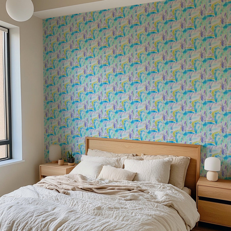 The Blush Label Cotton Candy Premium Matte 10' L x 24" W Wallpaper Roll, Faux Grasscloth, Non-pasted, Light Blue