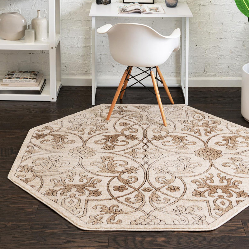 Tapis oriental beige foncé Derby, Octogone 6 pi x 6 pi
