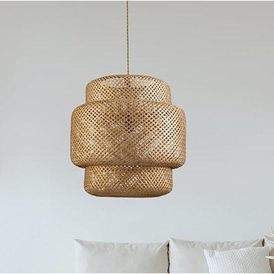 Almanza Three Tiers Hanging Light 1-Light Handmade Natural Rattan Bamboo Pendant Light with Brown Shade
