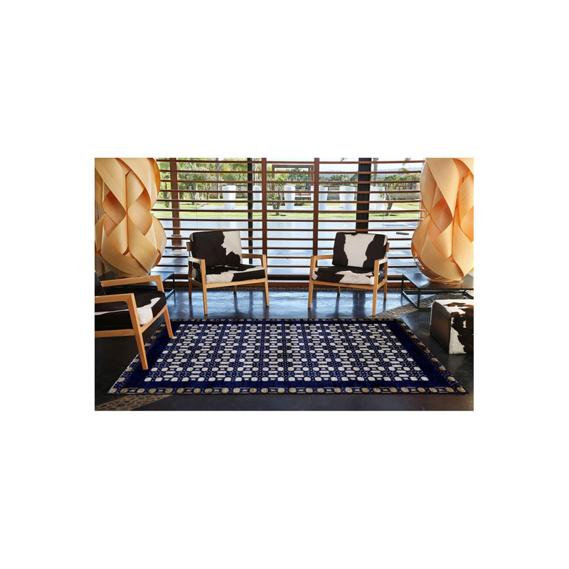 Tapis décoratif moderne à motif de nœuds lavables bleu et noir, Tapis de couloir 2 pi 6 po x 6 pi 7 po inclus