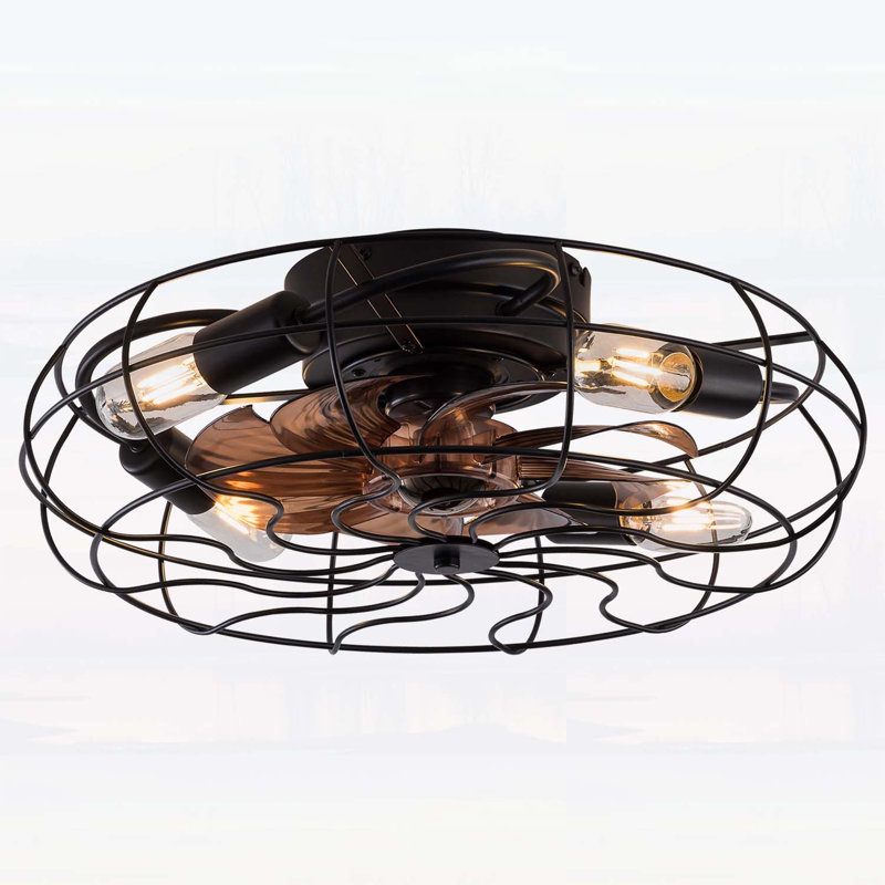 Ventilateur de plafond de style cage en fer forgé de 19 pouces avec télécommande et contrôle d'application, réglages réversibles à six vitesses pour décor de maison de campagne et industriel