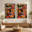 «Vibrant Geometric Abstract Face Cubist», art mural sur toile avec cadre flottant, prêt à être accroché-1105172327-1105172331