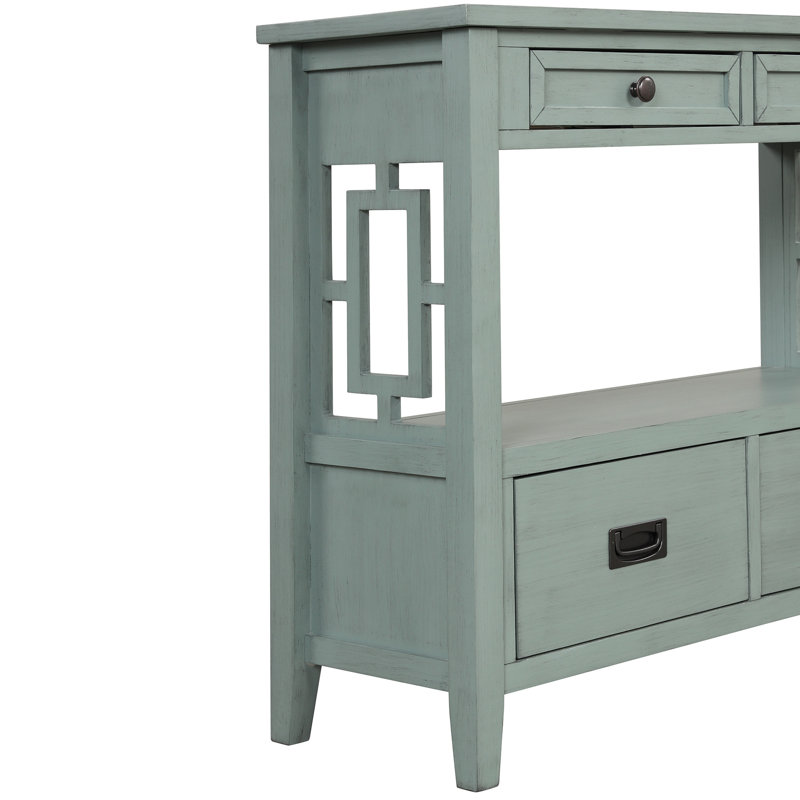 Canapé d'entrée 36 po en bois de pin avec 4 tiroirs et 1 tablette de rangement, Bleu rétro