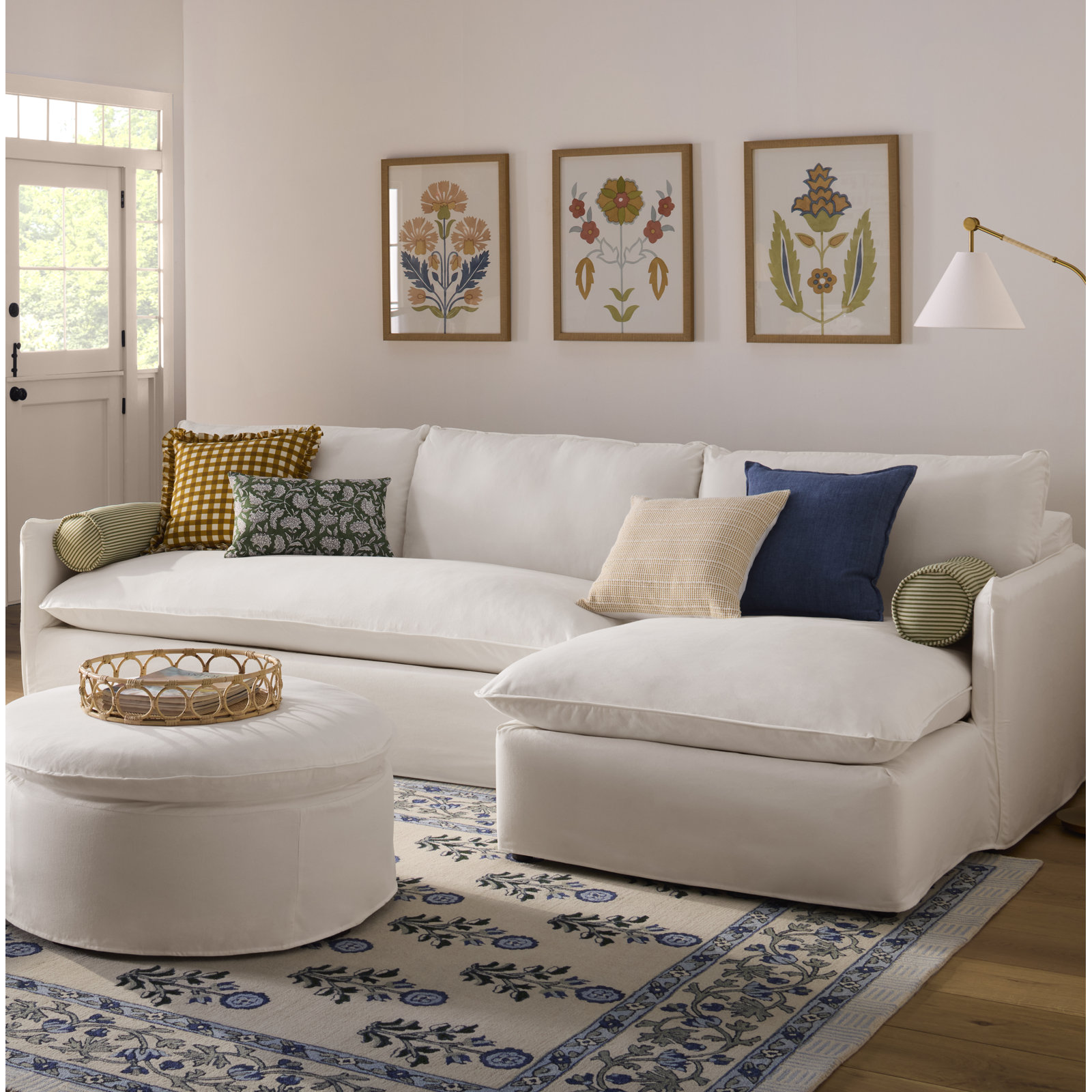 Bellatrix 2-Piece Slipcovered Sectional, Bayou Off White Canvas, Right Hand Facing