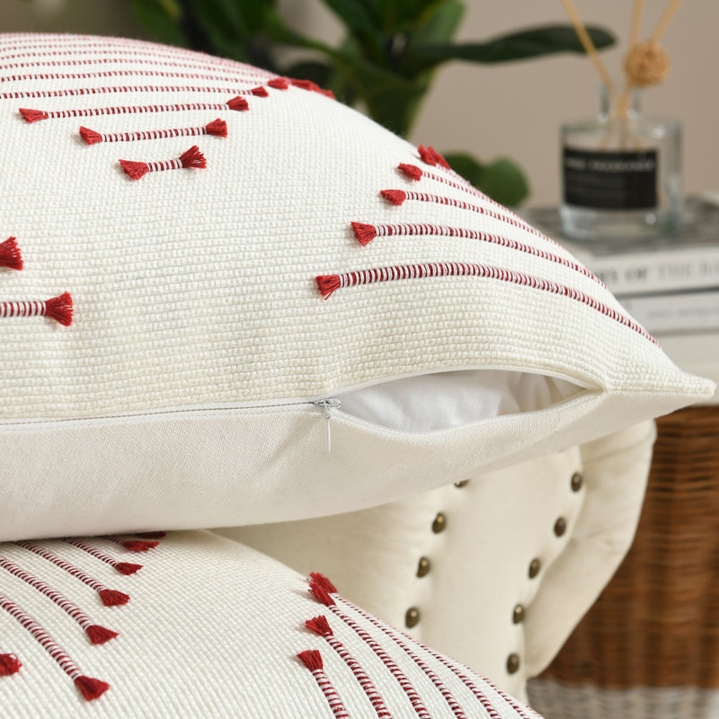 Boho Pillow Covers Boho Farmhouse Decorative Accent Woven Pillow Covers for Couch Bed Living Room Home Decor, 20'' x 20''