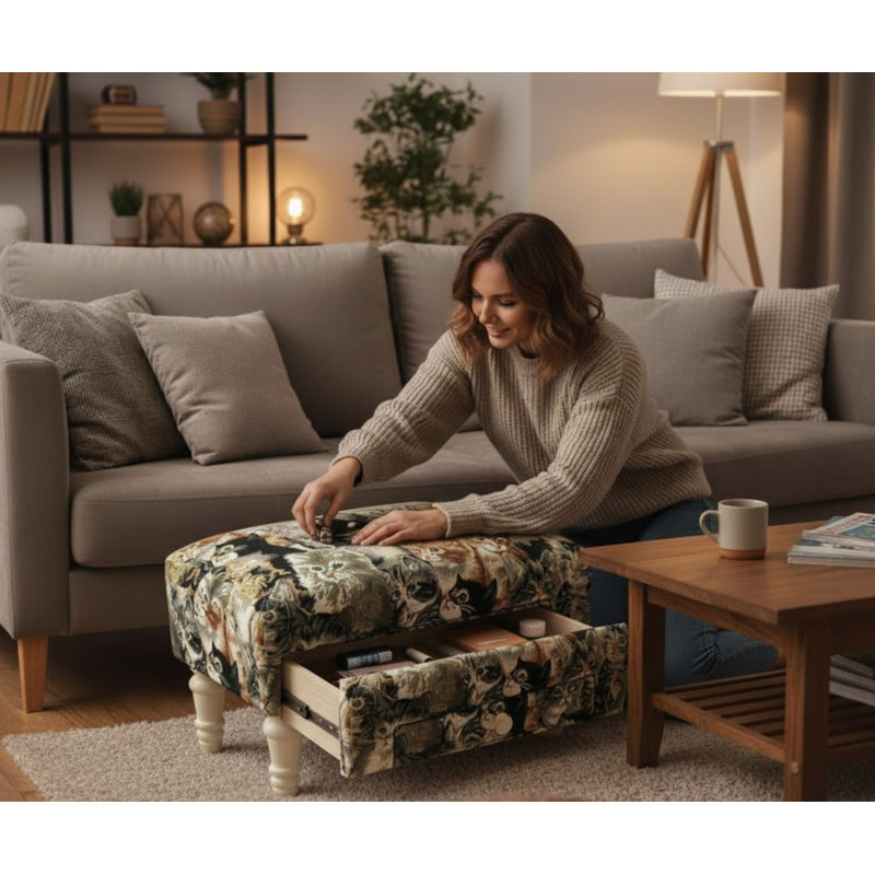 Winchell 40cm Wide Rectangle Animal Print Ottoman with Storage, Hand-Finished Footstool, Stylish Living Room Accent