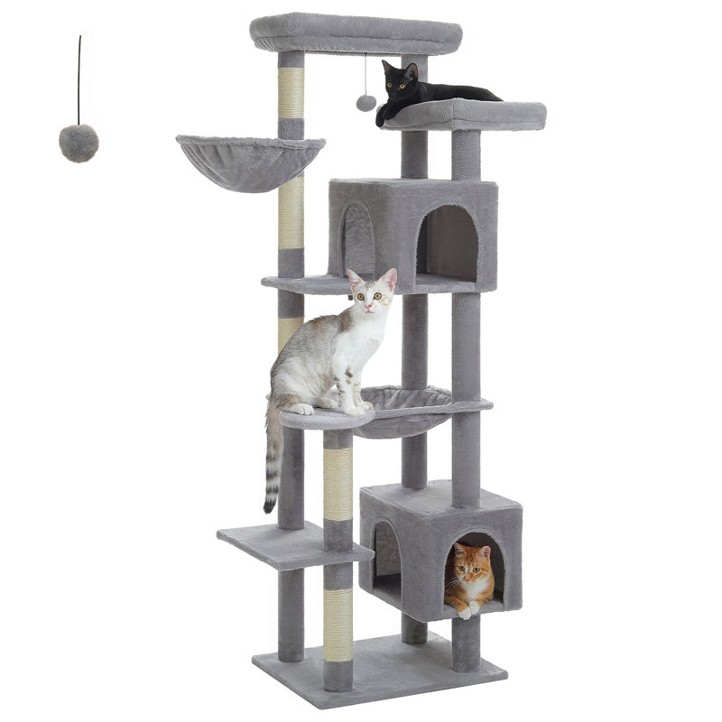 Grand arbre à chat, grande tour à chat de 69 pouces pour les grands chats d'intérieur avec grand hamac, poteaux à griffer, condo confortable et perchoir supérieur