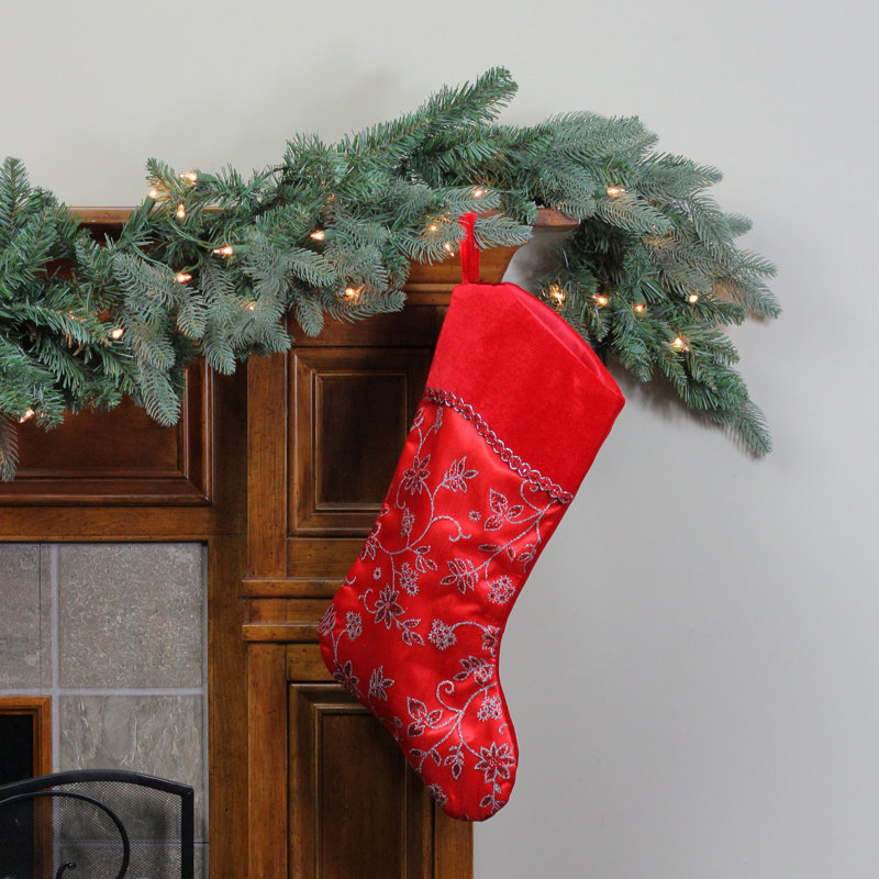 Chaussette de Noël 20,5 po rouge et argentée