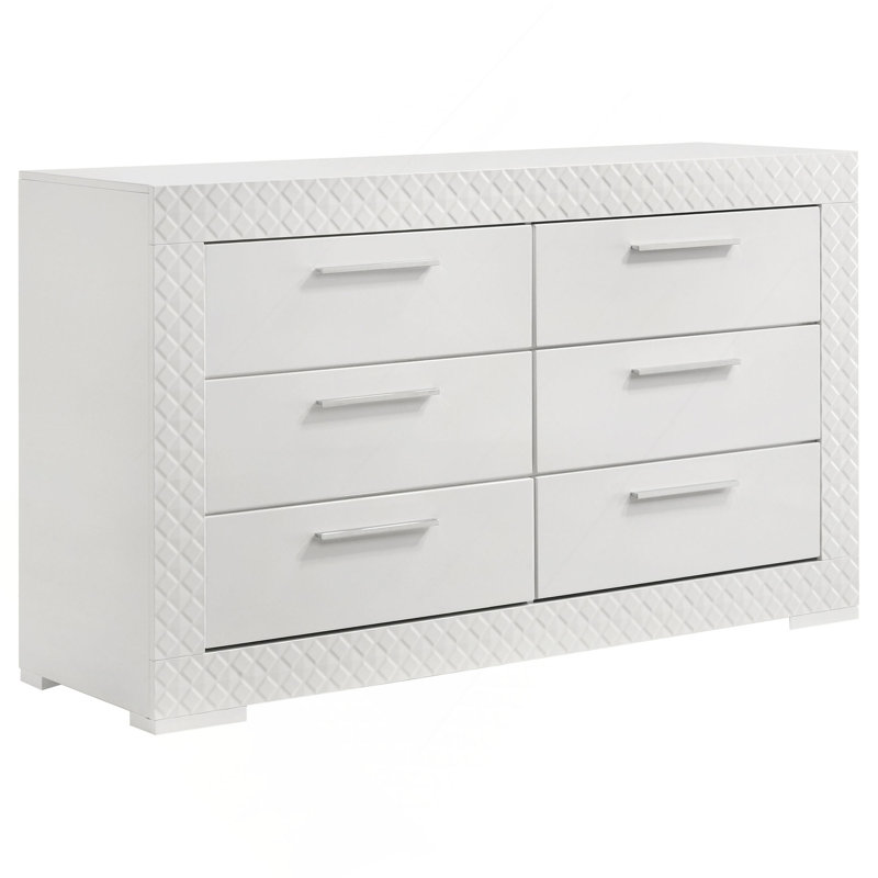 Commode 6 tiroirs ultrabrillante, Blanc brillant