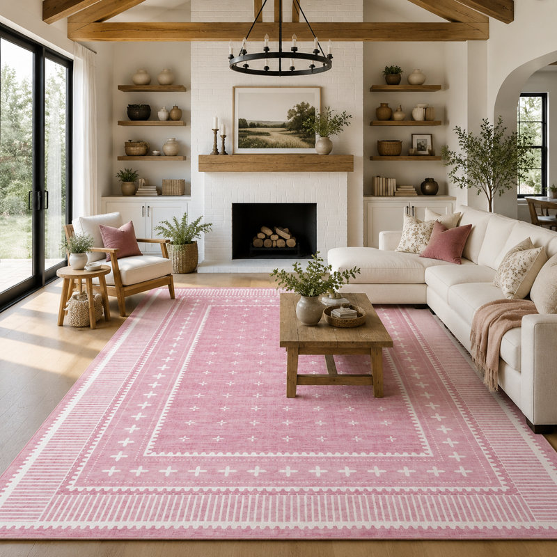 Tapis moderne lavable à la machine, Rose, 10 x 13 pi