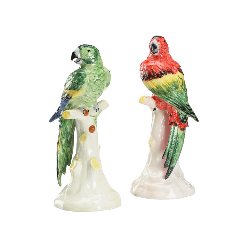 Large Parrots With Cherries (Pair), Green/Red/White