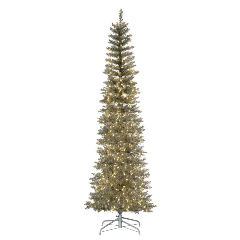 Artificial Christmas Tree with Lights, 7.5', Clear/White