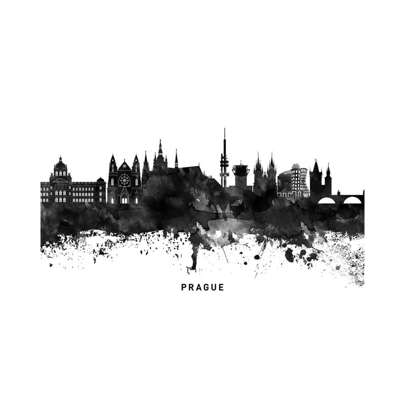 Prague Skyline Black & White - Wrapped Canvas Print, 66.04cm H x 101.6cm W x 1.91cm D