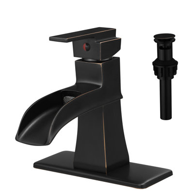 Robinet de salle de bain avec cascade, plaque de pont, bonde escamotable, conduites d'alimentation, matériau en laiton, robinet à un trou, poignée, effet de cascade d'eau froide, côté