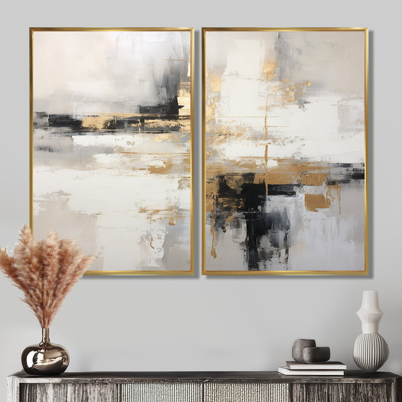 "Essential Bliss", peinture abstraite sur toile abstraite, H 36 po x l 48 po, Reproduction avec cadre flottant, Doré