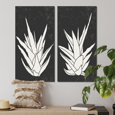 Branche botanique blanche et noire avec feuilles I - ensemble de 2 peintures