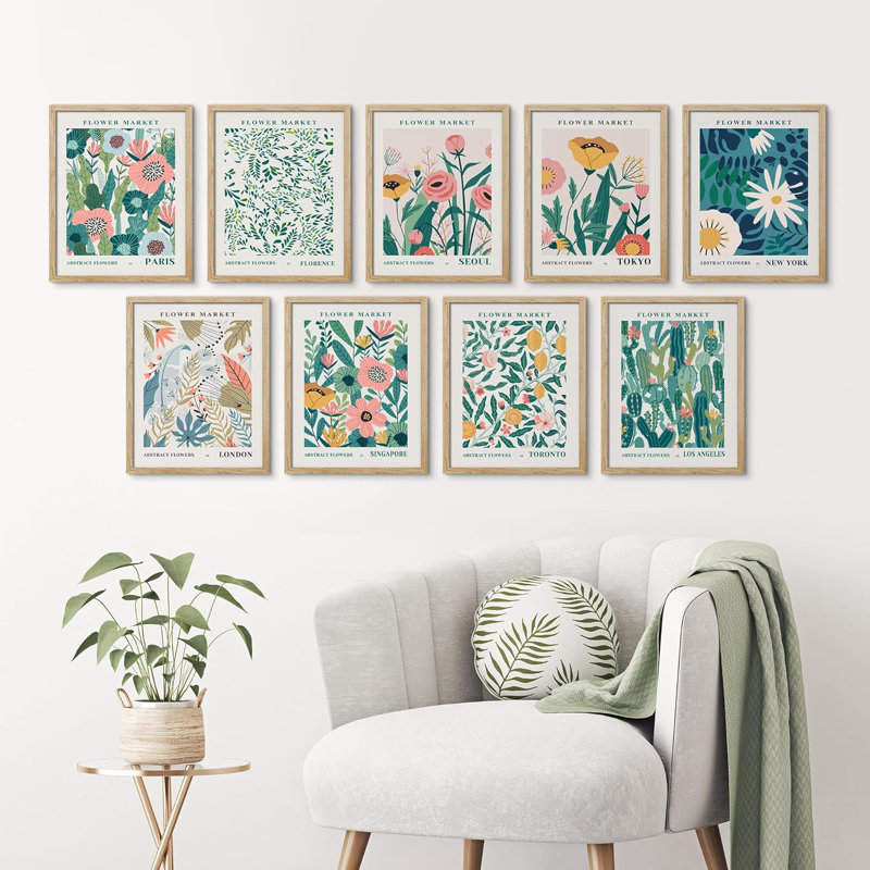 «Flower Market Abstract Floral Botanical Modern City Prints», art minimaliste encadré sur papier, 9 pièces, L 11 po x H 14 po