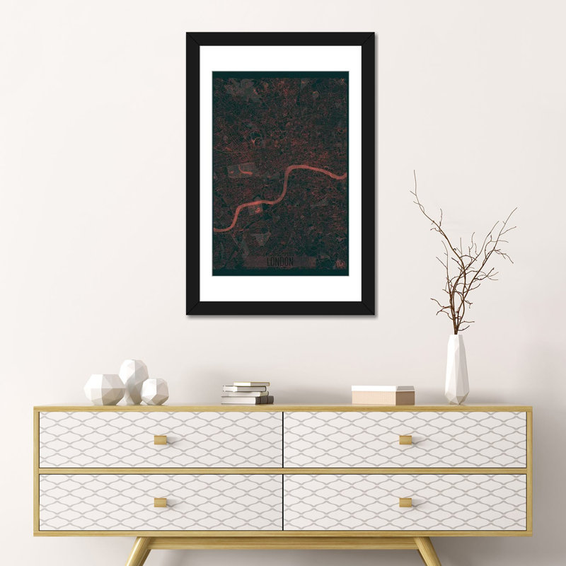 « london infrared urban blueprint map », reproduction d’impression sur toile, Papier beaux-arts encadré noir, Blanc