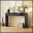 Entryway Table With Natural Wood Grain Finish, Fluted Design, Oval Top, And 2 Drawers For Elegant Storage-1291661304