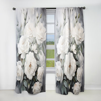 Flyte Minimalism White Roses Passion - Modern Curtain - Velvet Room Darkening - 1 panel