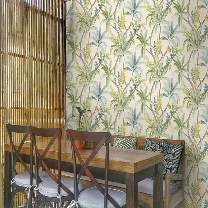 Lancashire Textiles Wallpaper  Eastern Horizons Trailing Palm Wall Roll, Cream