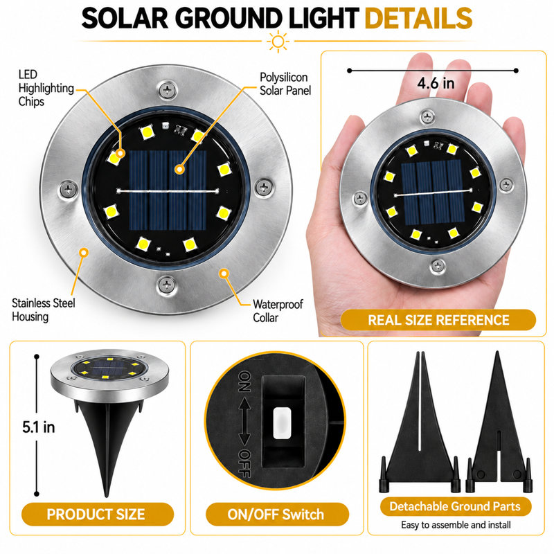 Éclairage solaire solaire pour allée de jardin 8 lumières à DEL, Blanc