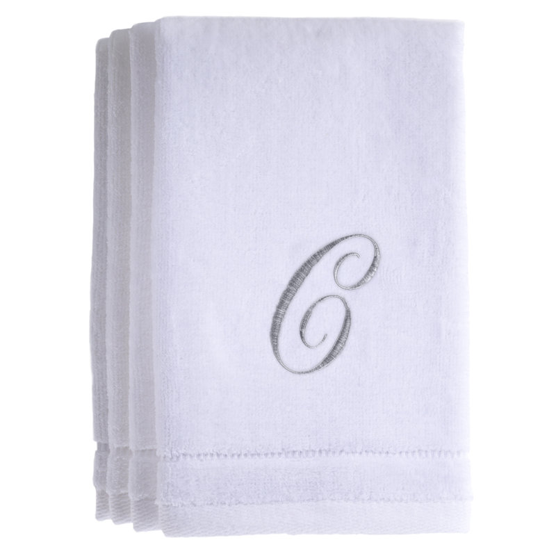 Ensemble de serviettes 4 pièces monogrammées 100% coton, C, Blanc