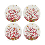 Coral Reef White Pink Vegan Leather Round Coasters