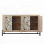 Buffet élégant 4 portes en bois, armoire de rangement rétro en bois sculpté 4 portes avec base en métal