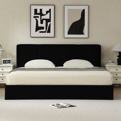 Coletti Hydraulic Lift Up Storage Wingback Upholstered Platform Bed