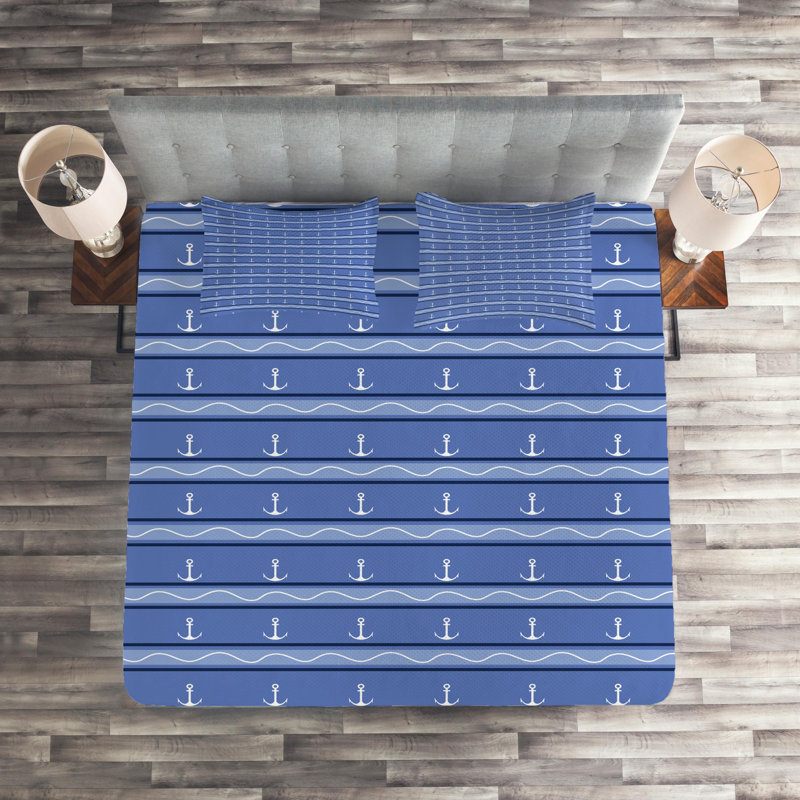 Coastal Polyester Striped Coverlet, King Bedspread + 2 Shams