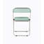 Chaise fantôme pliante transparente avec structure chromée, empilable et peu encombrante pour la vie moderne.
