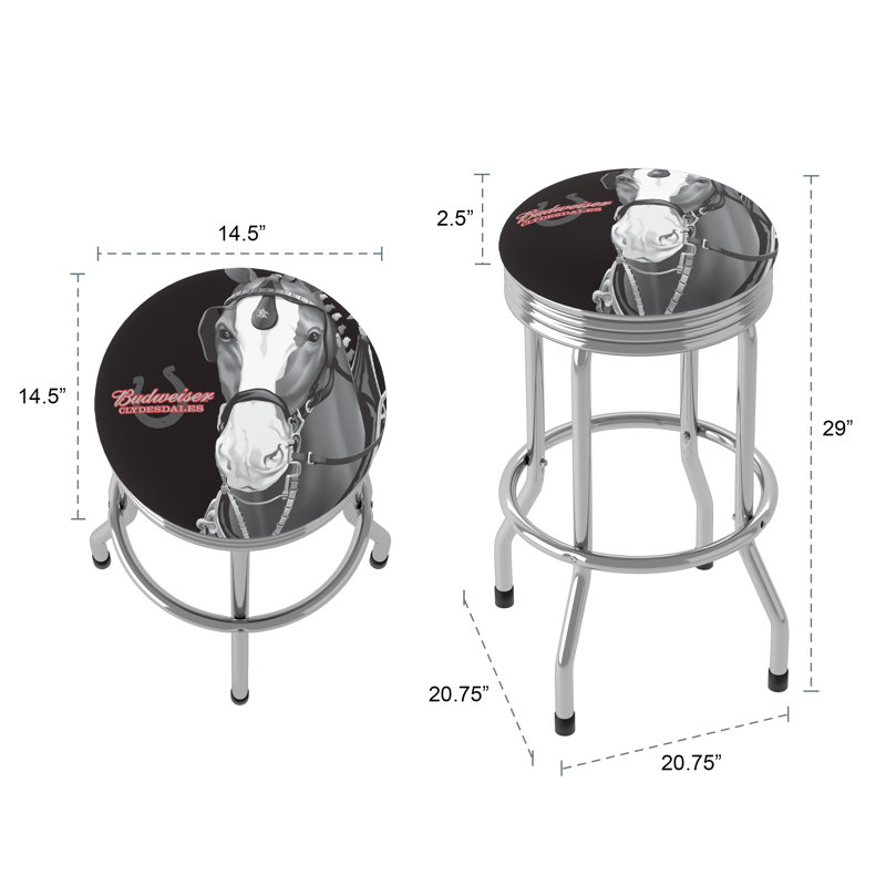 Tabouret de bar pivotant 28,5 po Budweiser Clydesdale, Chrome, Noir