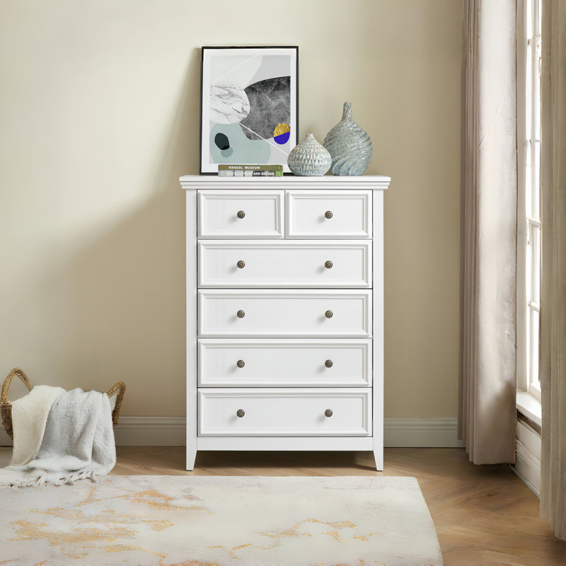 Rajene Faux Wood 6-Drawer Dresser, White