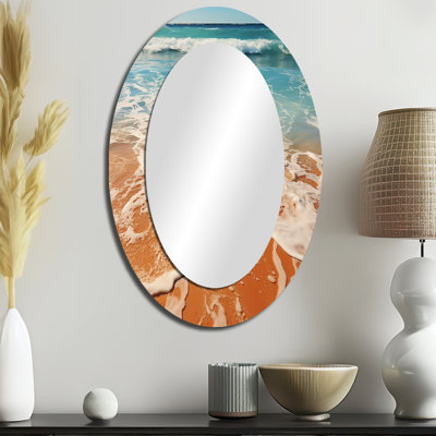 Tropical Beach, vue aérienne I - grand miroir mural ovale sur métal