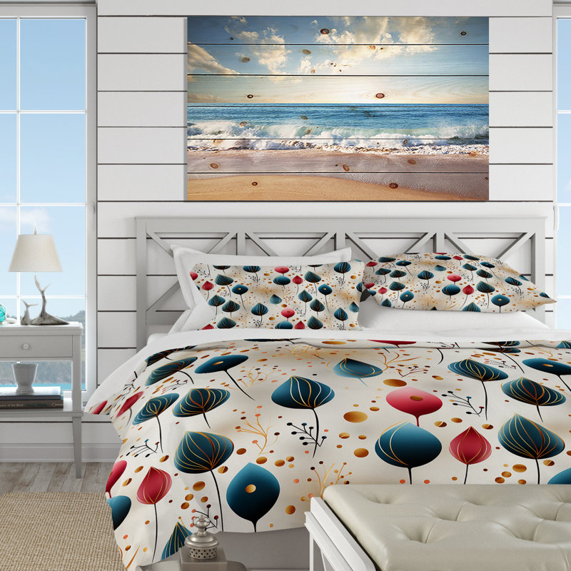 Literie Botanical Pastel, Housse de couette pour grand lit et 2 taies décor