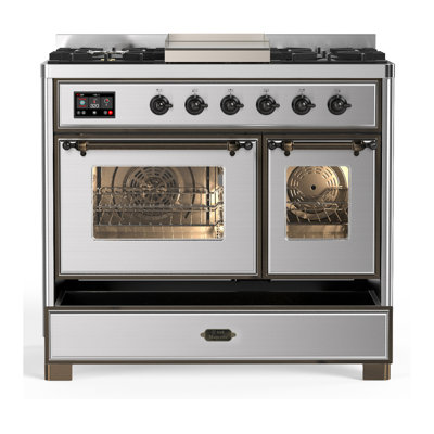 Majestic III Series 40 Inch Dual Fuel Range with 6 Sealed Burners, Griddle, in Stainless Steel (Natural Gas, Burnished Trim)