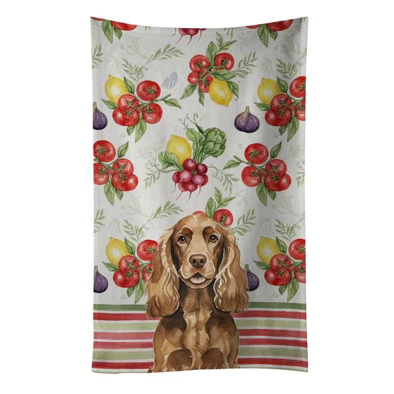 Liver English Cocker Spaniel Vegetables Kitchen Towel, Liver English Cocker Spaniel
