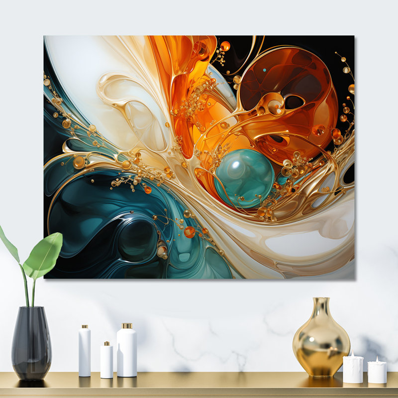Orange et émeraude marbre lave I - art mural abstrait en métal MT137166, H 30 po x l 40 po x P 1,5 po