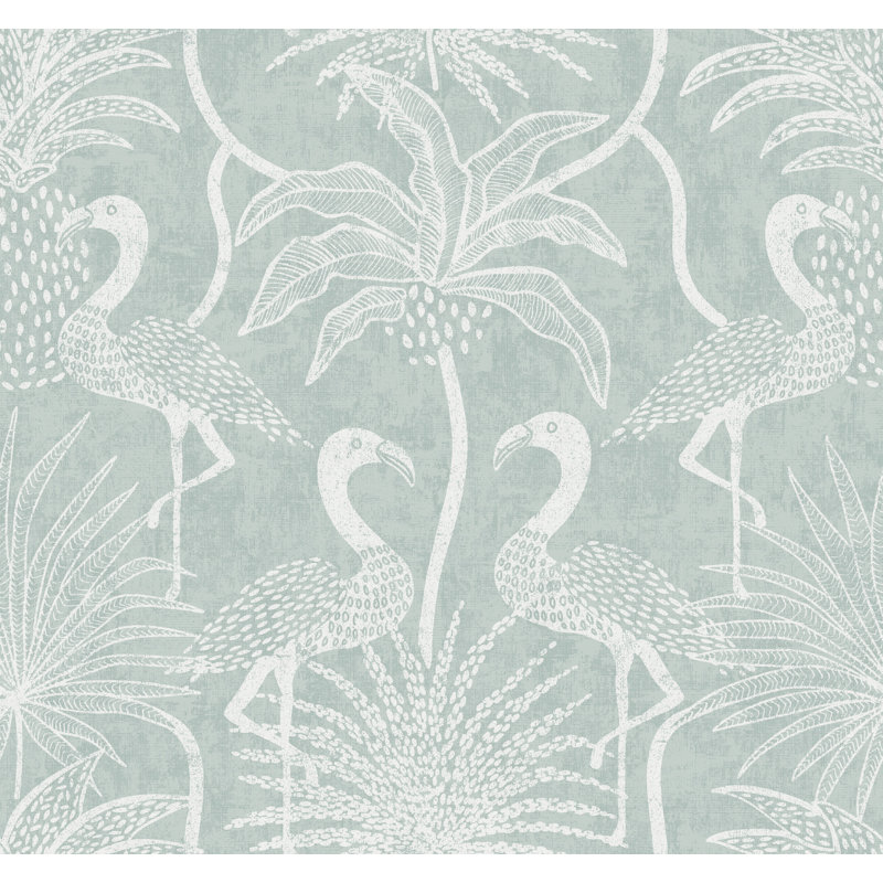 Biscayne Flamingo Beach Wallpaper, Turquoise 