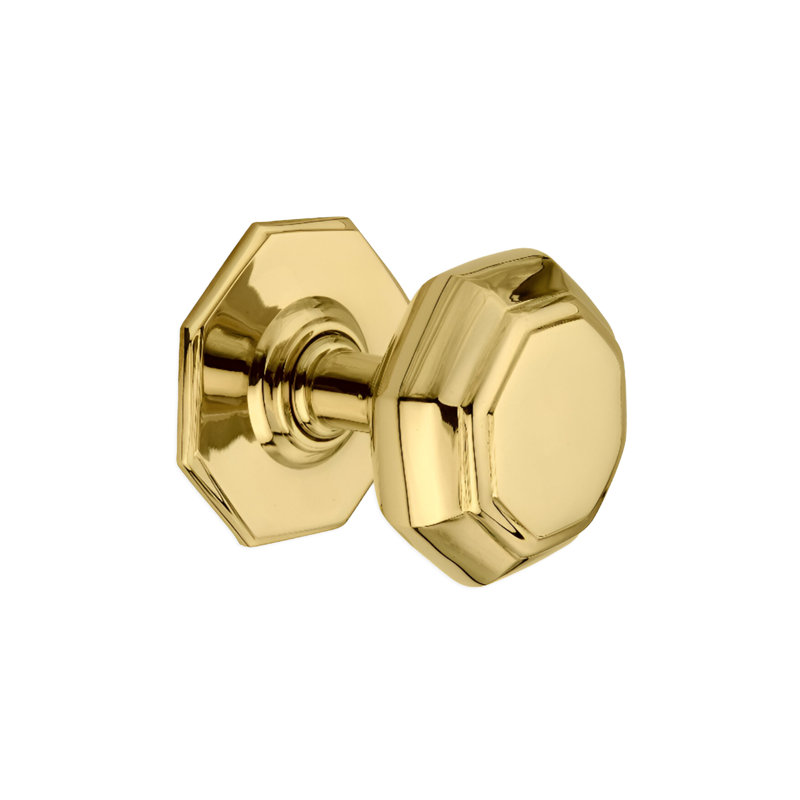 Octagonal Centre Door Knob, Polished Brass