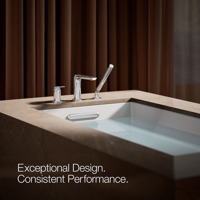 Avid Deck-Mount Bath Faucet With Handshower, Polished Chrome