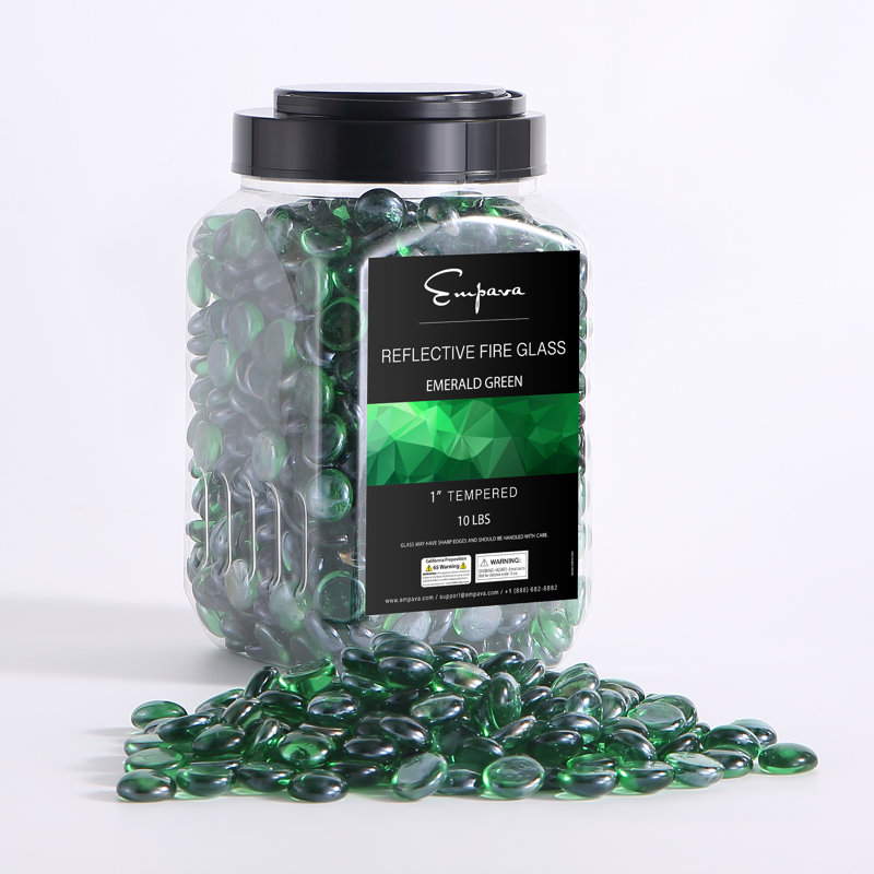 Empava 10 lb Verre de foyer de 1,0 po pour foyer au gaz, Vert émeraude