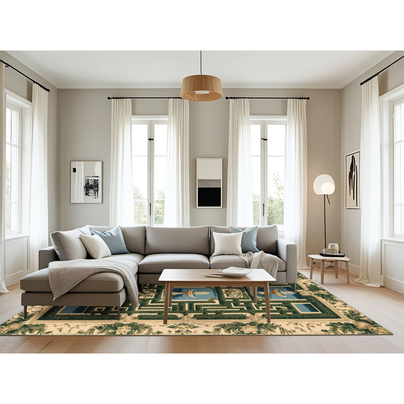 Tapis vert français lavable à la machine, Rectangle 8 pi x 10 pi